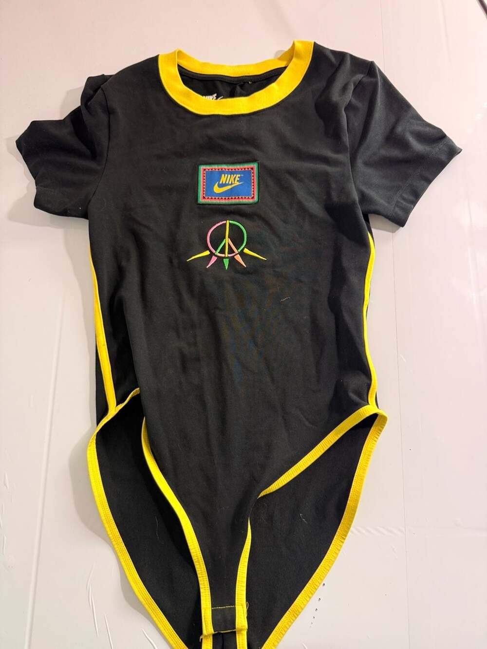 Nike Peace Essential Black Yellow Bodysuit Women's Size XS